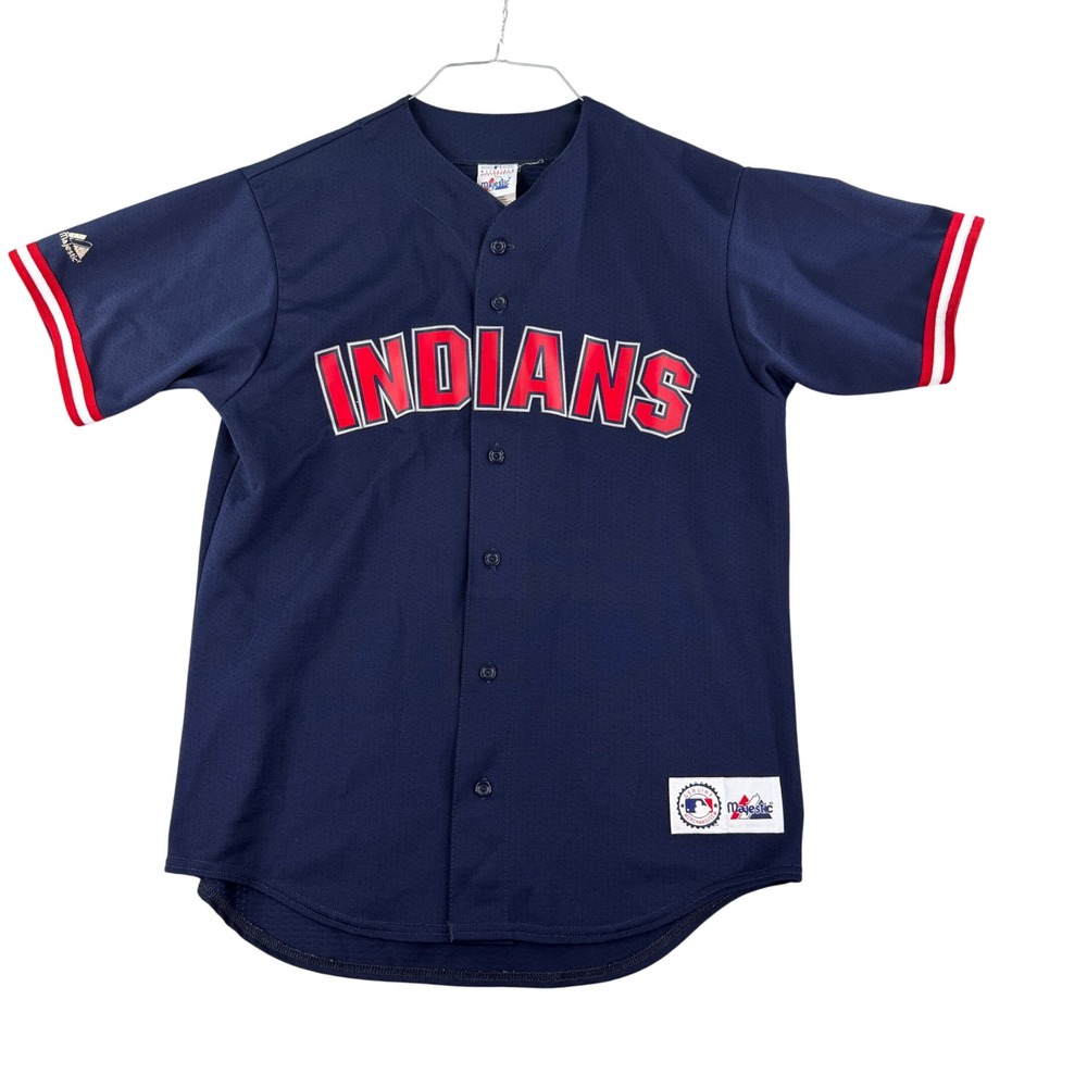 Vintage Majestic MLB Cleveland Indians Jersey Men's L Navy Red #2 Diaz USA Made